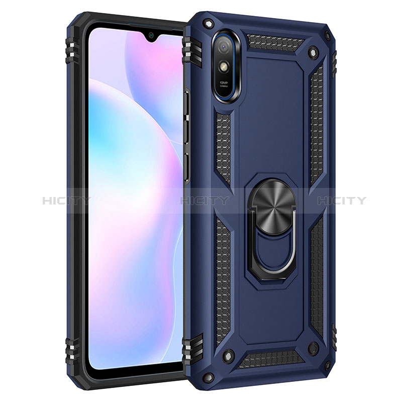 Custodia Silicone e Plastica Opaca Cover con Magnetico Anello Supporto MQ3 per Xiaomi Redmi 9AT Blu