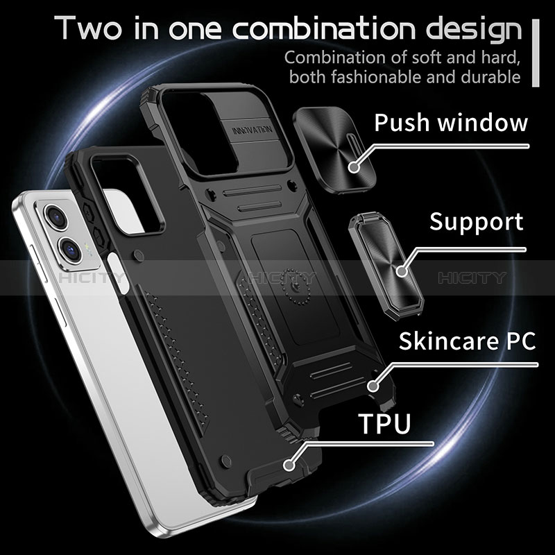 Custodia Silicone e Plastica Opaca Cover con Magnetico Anello Supporto MQ4 per Motorola Moto G 5G (2023)