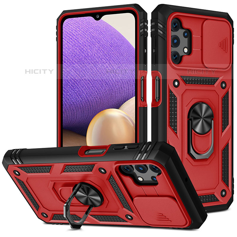 Custodia Silicone e Plastica Opaca Cover con Magnetico Anello Supporto MQ5 per Samsung Galaxy M32 5G Rosso