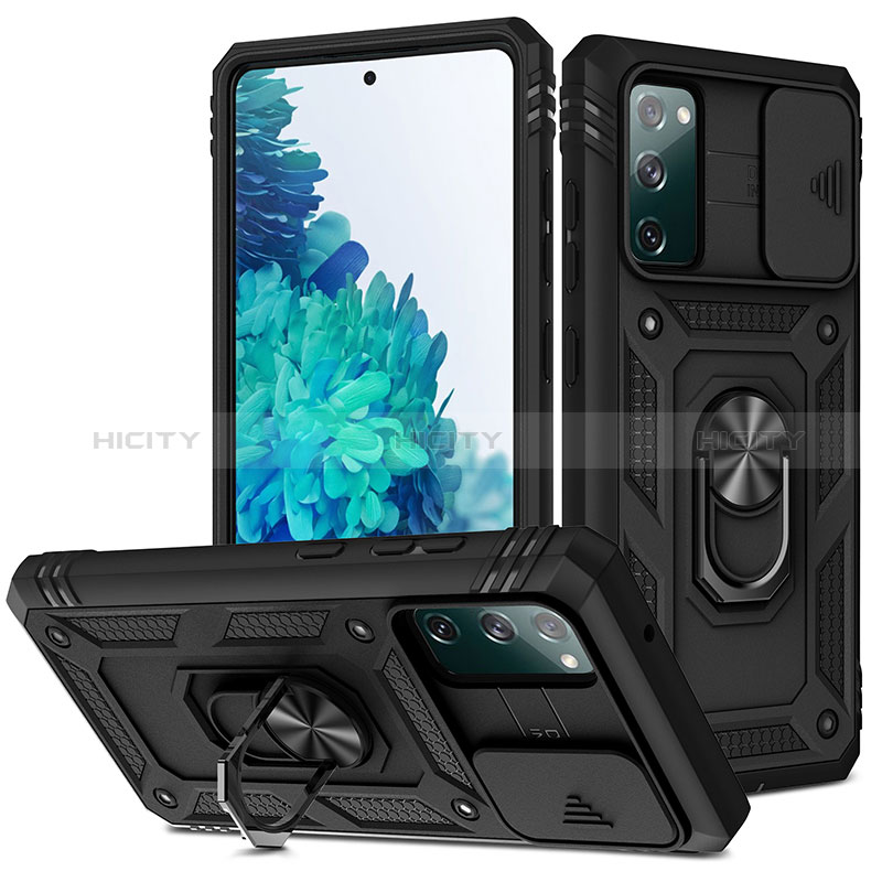 Custodia Silicone e Plastica Opaca Cover con Magnetico Anello Supporto MQ5 per Samsung Galaxy S20 FE (2022) 5G Nero