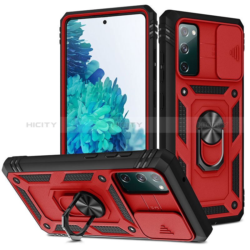 Custodia Silicone e Plastica Opaca Cover con Magnetico Anello Supporto MQ5 per Samsung Galaxy S20 FE (2022) 5G Rosso