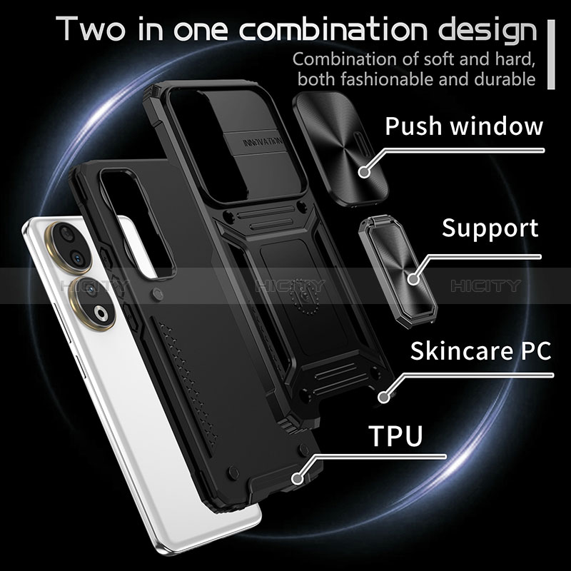 Custodia Silicone e Plastica Opaca Cover con Magnetico Anello Supporto MQ6 per Huawei Honor 90 5G