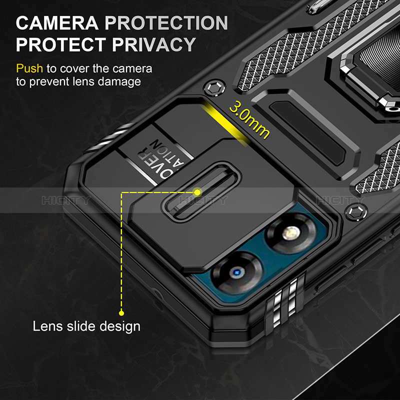 Custodia Silicone e Plastica Opaca Cover con Magnetico Anello Supporto MQ6 per Motorola Moto E13