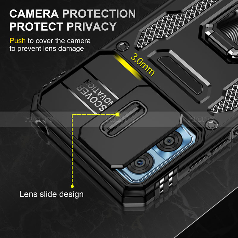Custodia Silicone e Plastica Opaca Cover con Magnetico Anello Supporto MQ6 per Motorola Moto E22