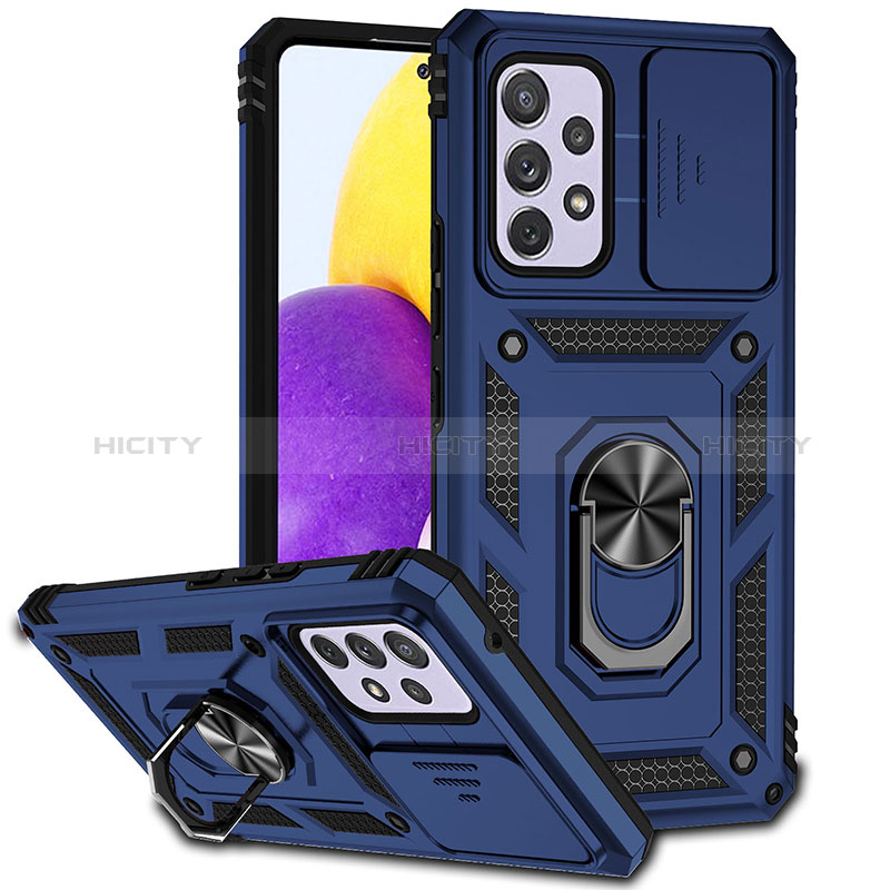 Custodia Silicone e Plastica Opaca Cover con Magnetico Anello Supporto MQ6 per Samsung Galaxy A53 5G Blu