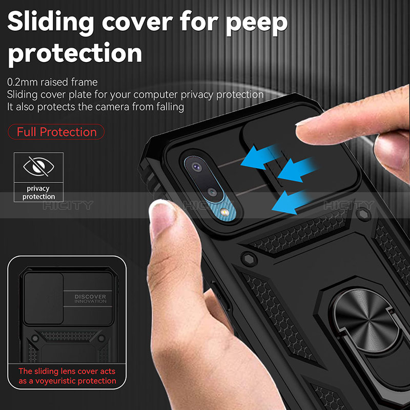 Custodia Silicone e Plastica Opaca Cover con Magnetico Anello Supporto MQ6 per Samsung Galaxy M02