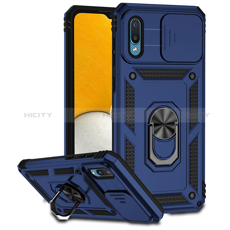 Custodia Silicone e Plastica Opaca Cover con Magnetico Anello Supporto MQ6 per Samsung Galaxy M02