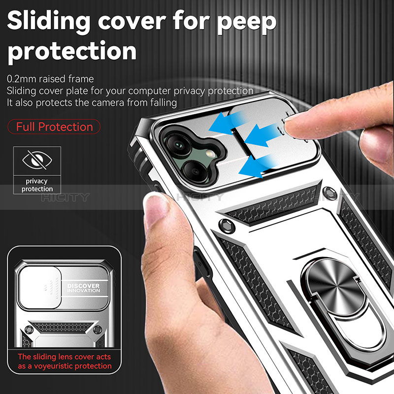 Custodia Silicone e Plastica Opaca Cover con Magnetico Anello Supporto MQ6 per Samsung Galaxy M04