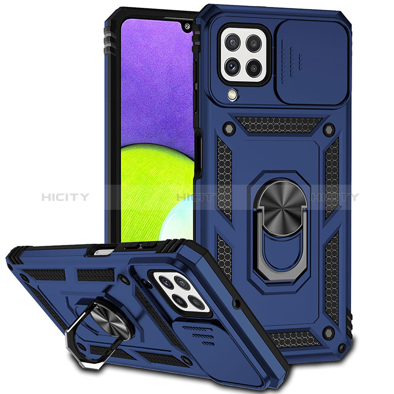 Custodia Silicone e Plastica Opaca Cover con Magnetico Anello Supporto MQ6 per Samsung Galaxy M32 4G Blu