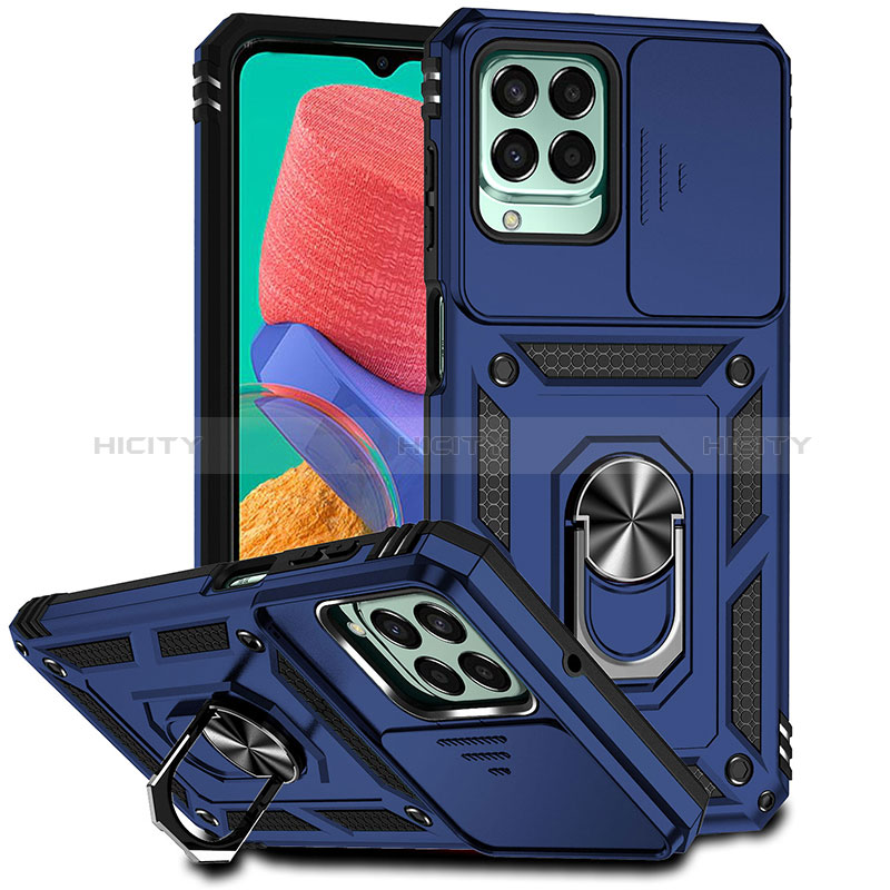 Custodia Silicone e Plastica Opaca Cover con Magnetico Anello Supporto MQ6 per Samsung Galaxy M33 5G Blu