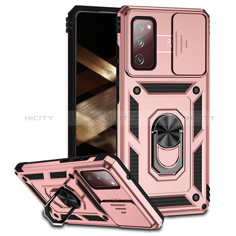 Custodia Silicone e Plastica Opaca Cover con Magnetico Anello Supporto MQ6 per Samsung Galaxy S20 FE 5G Oro Rosa