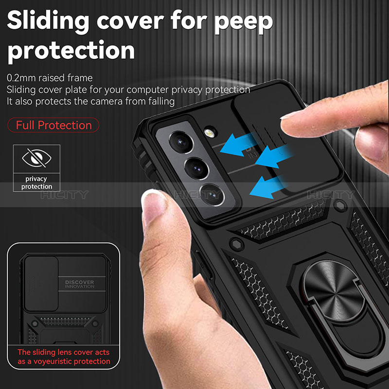 Custodia Silicone e Plastica Opaca Cover con Magnetico Anello Supporto MQ6 per Samsung Galaxy S21 FE 5G
