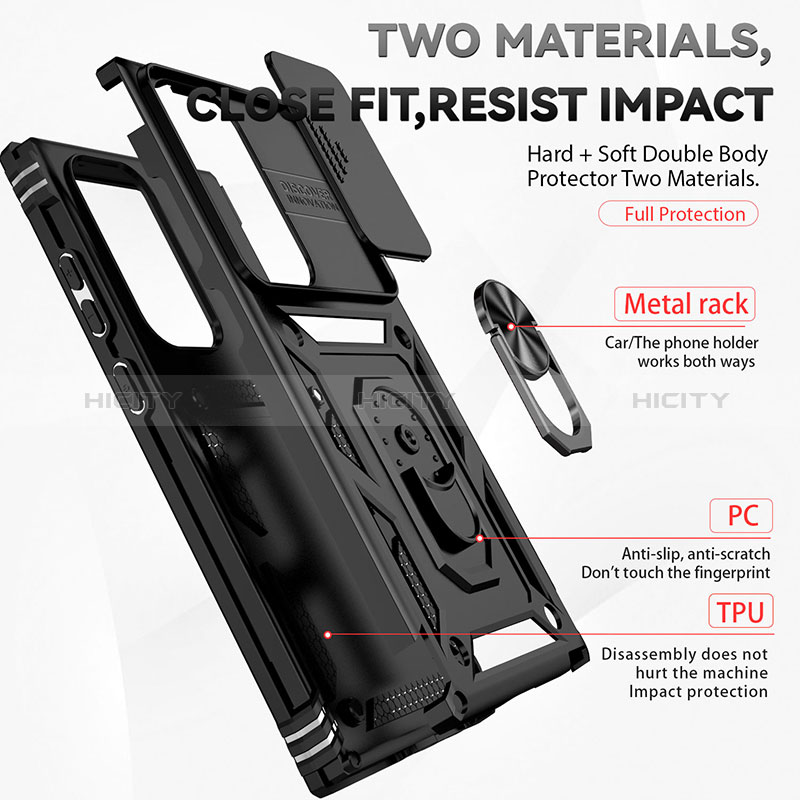 Custodia Silicone e Plastica Opaca Cover con Magnetico Anello Supporto MQ6 per Samsung Galaxy S22 Ultra 5G