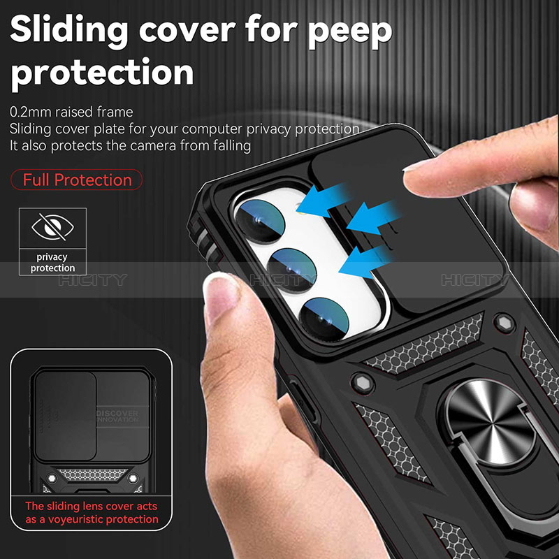 Custodia Silicone e Plastica Opaca Cover con Magnetico Anello Supporto MQ6 per Samsung Galaxy S23 5G
