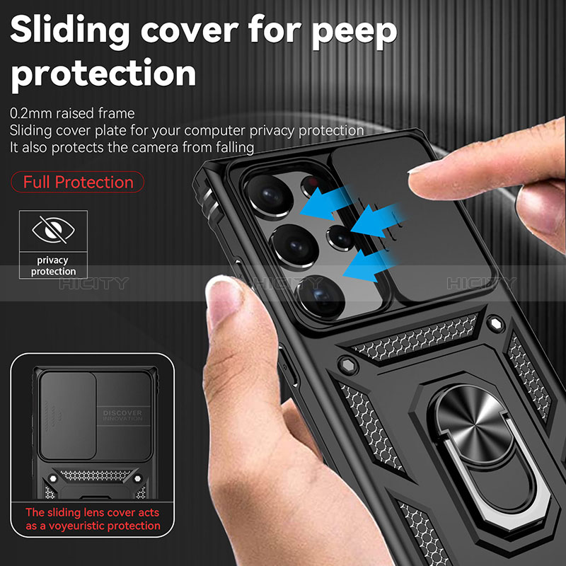 Custodia Silicone e Plastica Opaca Cover con Magnetico Anello Supporto MQ6 per Samsung Galaxy S24 Ultra 5G