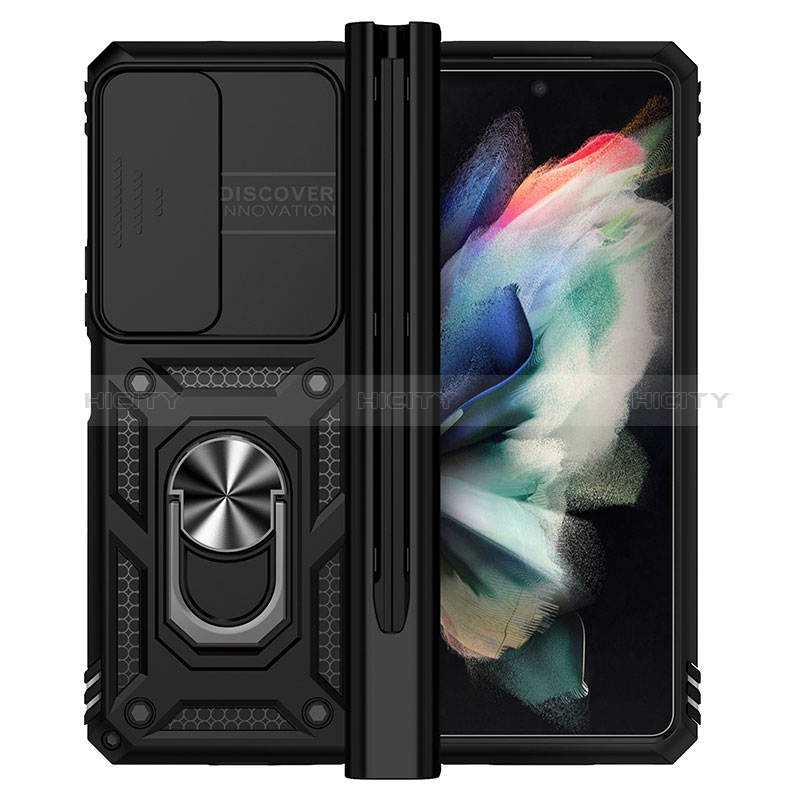 Custodia Silicone e Plastica Opaca Cover con Magnetico Anello Supporto MQ6 per Samsung Galaxy Z Fold4 5G