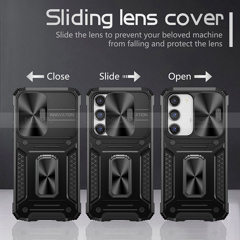 Custodia Silicone e Plastica Opaca Cover con Magnetico Anello Supporto MQ7 per Samsung Galaxy S22 5G
