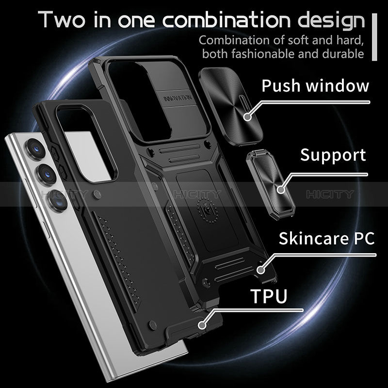 Custodia Silicone e Plastica Opaca Cover con Magnetico Anello Supporto MQ7 per Samsung Galaxy S24 Ultra 5G