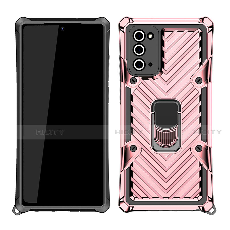 Custodia Silicone e Plastica Opaca Cover con Magnetico Anello Supporto N03 per Samsung Galaxy Note 20 5G Oro Rosa