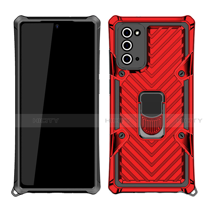 Custodia Silicone e Plastica Opaca Cover con Magnetico Anello Supporto N03 per Samsung Galaxy Note 20 5G Rosso