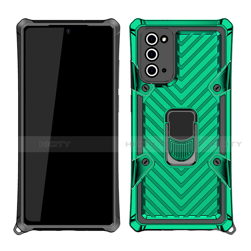 Custodia Silicone e Plastica Opaca Cover con Magnetico Anello Supporto N03 per Samsung Galaxy Note 20 5G Verde