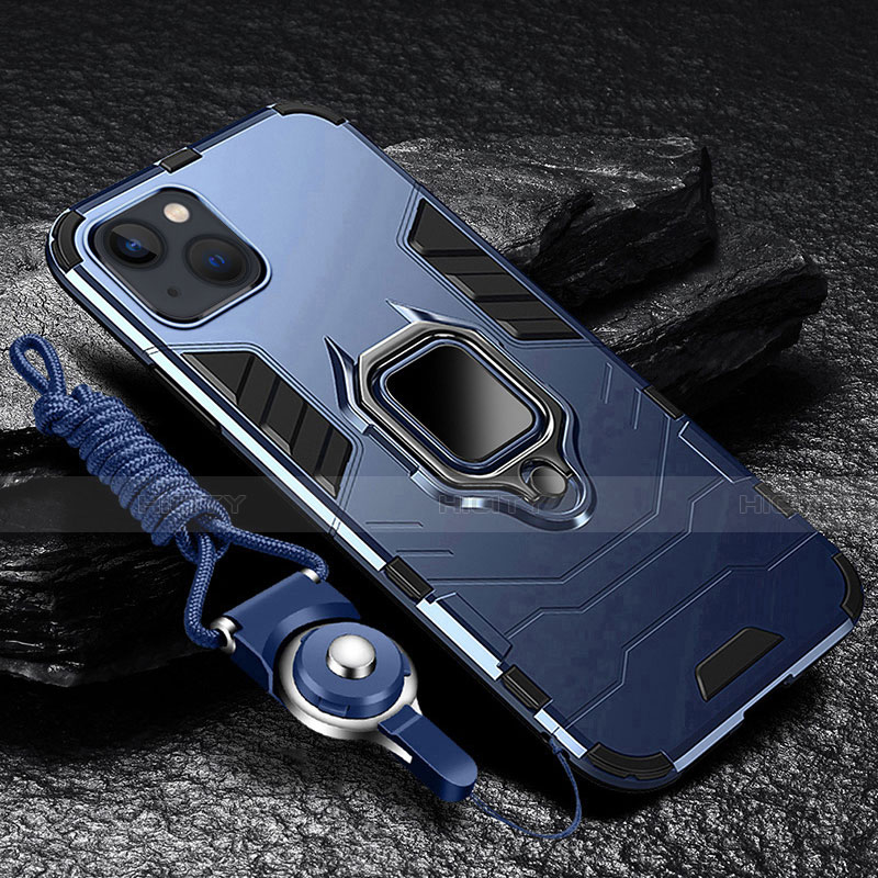 Custodia Silicone e Plastica Opaca Cover con Magnetico Anello Supporto per Apple iPhone 13 Blu