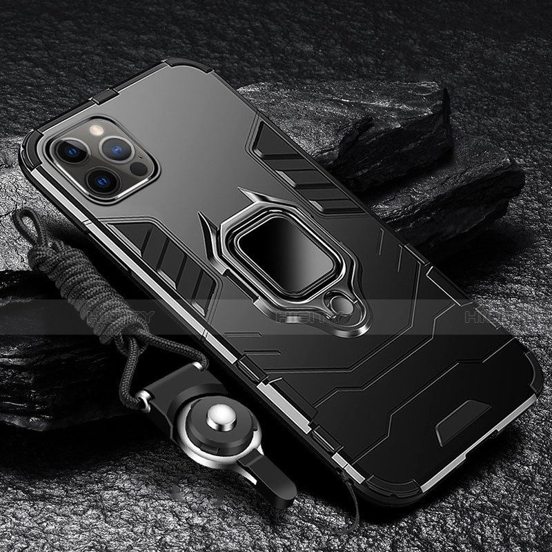 Custodia Silicone e Plastica Opaca Cover con Magnetico Anello Supporto per Apple iPhone 13 Pro Max Nero