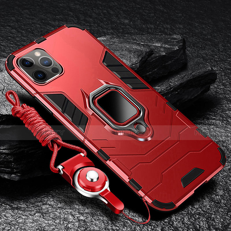 Custodia Silicone e Plastica Opaca Cover con Magnetico Anello Supporto per Apple iPhone 13 Pro Max Rosso