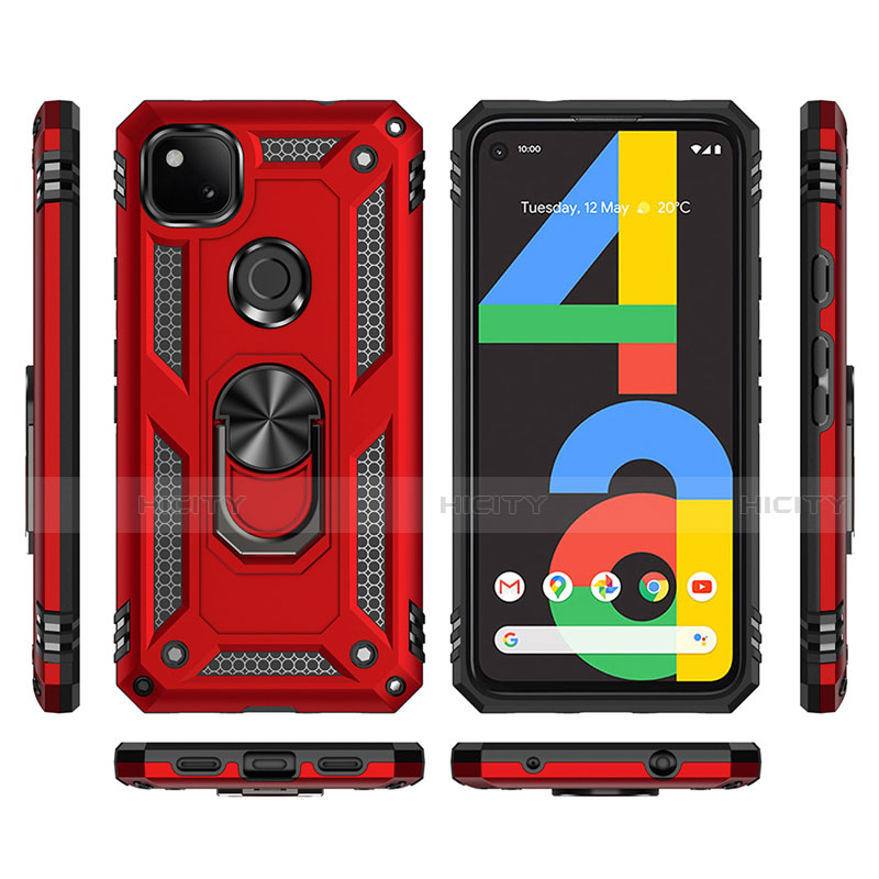 Custodia Silicone e Plastica Opaca Cover con Magnetico Anello Supporto per Google Pixel 4a