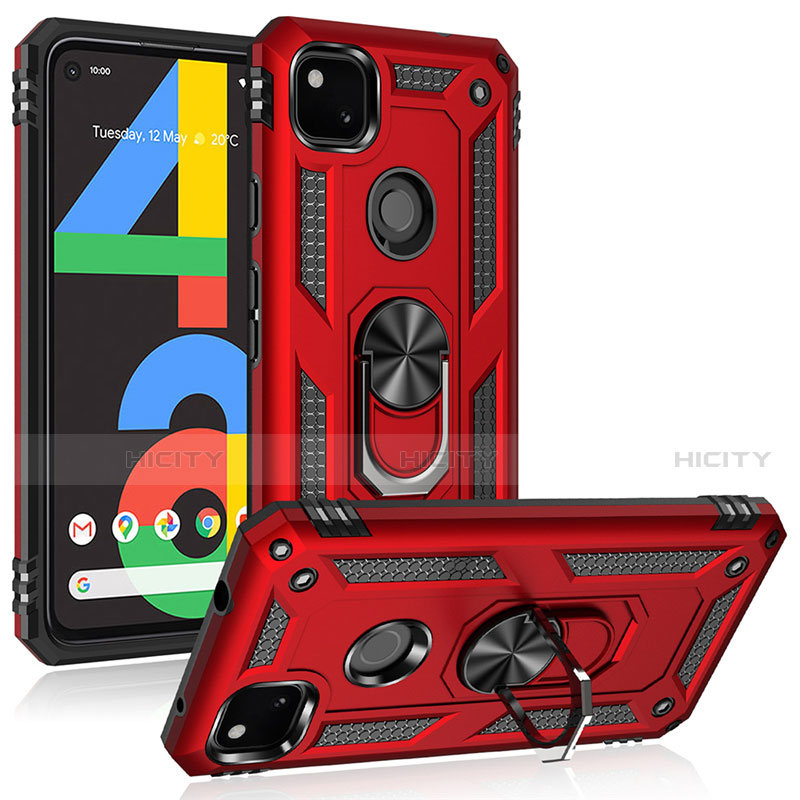 Custodia Silicone e Plastica Opaca Cover con Magnetico Anello Supporto per Google Pixel 4a