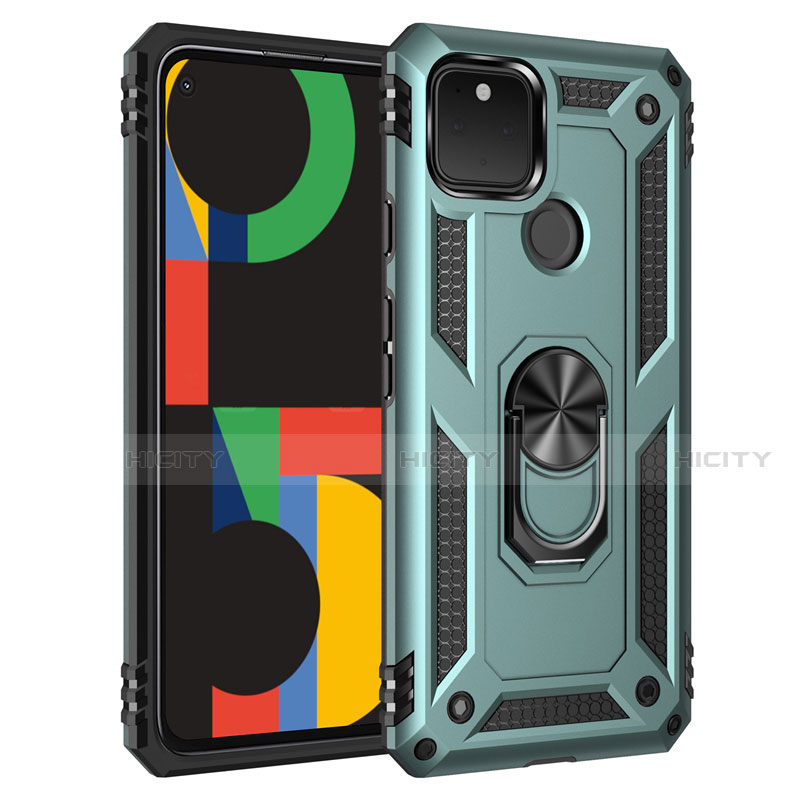 Custodia Silicone e Plastica Opaca Cover con Magnetico Anello Supporto per Google Pixel 5 Verde Pastello