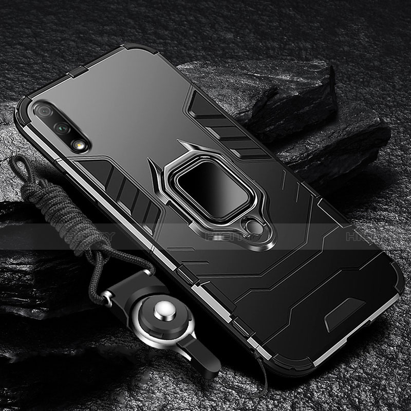 Custodia Silicone e Plastica Opaca Cover con Magnetico Anello Supporto per Huawei Enjoy 10 Nero
