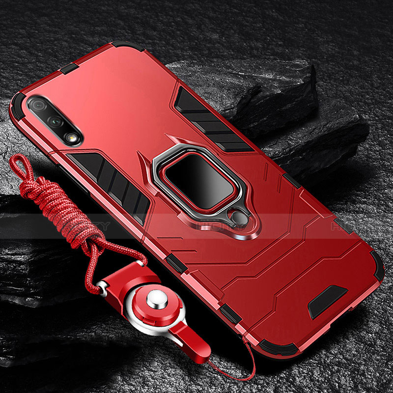 Custodia Silicone e Plastica Opaca Cover con Magnetico Anello Supporto per Huawei Enjoy 10 Rosso