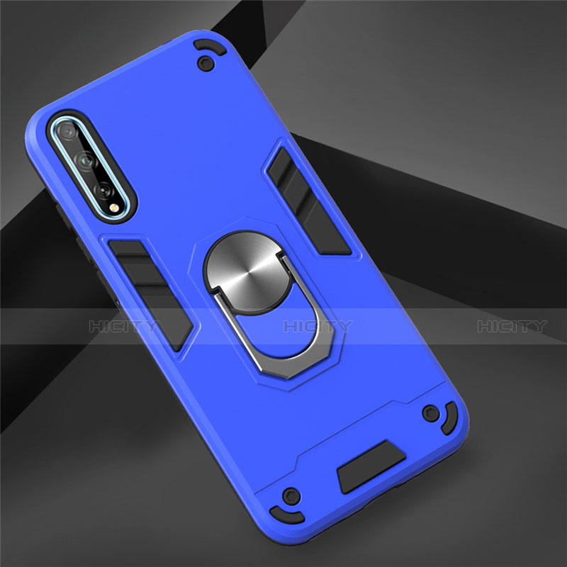 Custodia Silicone e Plastica Opaca Cover con Magnetico Anello Supporto per Huawei Enjoy 10S Blu