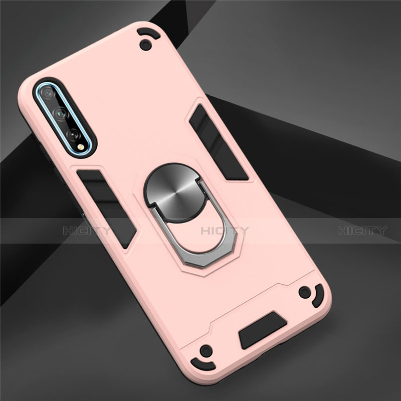 Custodia Silicone e Plastica Opaca Cover con Magnetico Anello Supporto per Huawei Enjoy 10S Oro Rosa