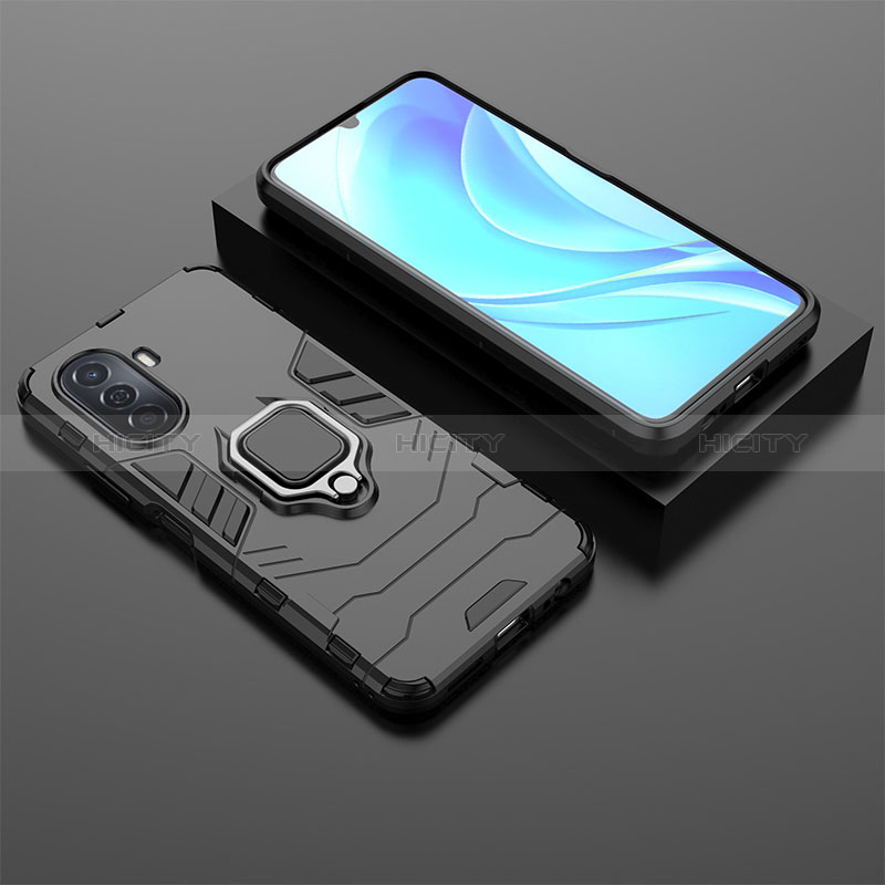 Custodia Silicone e Plastica Opaca Cover con Magnetico Anello Supporto per Huawei Enjoy 50 Nero