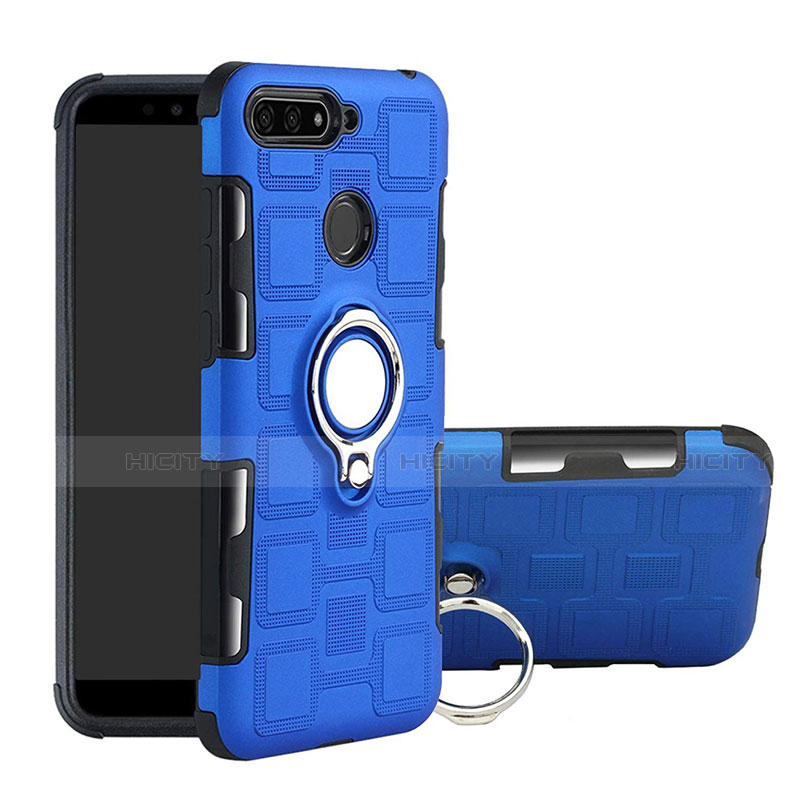 Custodia Silicone e Plastica Opaca Cover con Magnetico Anello Supporto per Huawei Enjoy 8e Cielo Blu