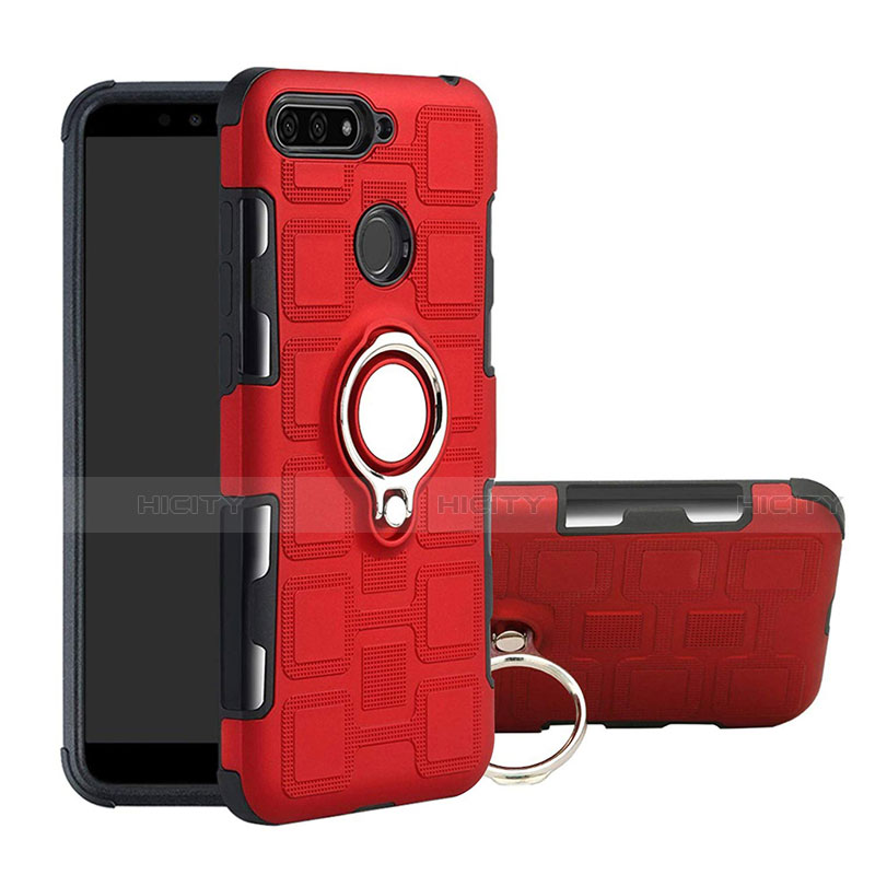Custodia Silicone e Plastica Opaca Cover con Magnetico Anello Supporto per Huawei Enjoy 8e Rosso