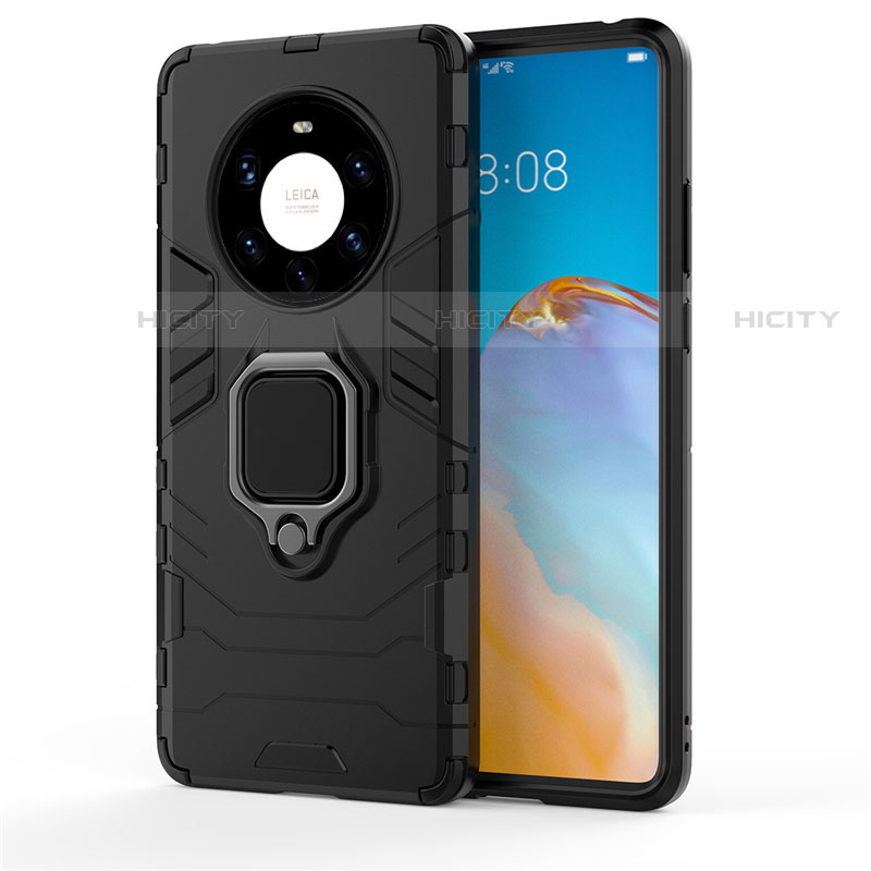 Custodia Silicone e Plastica Opaca Cover con Magnetico Anello Supporto per Huawei Mate 40 Pro+ Plus Nero