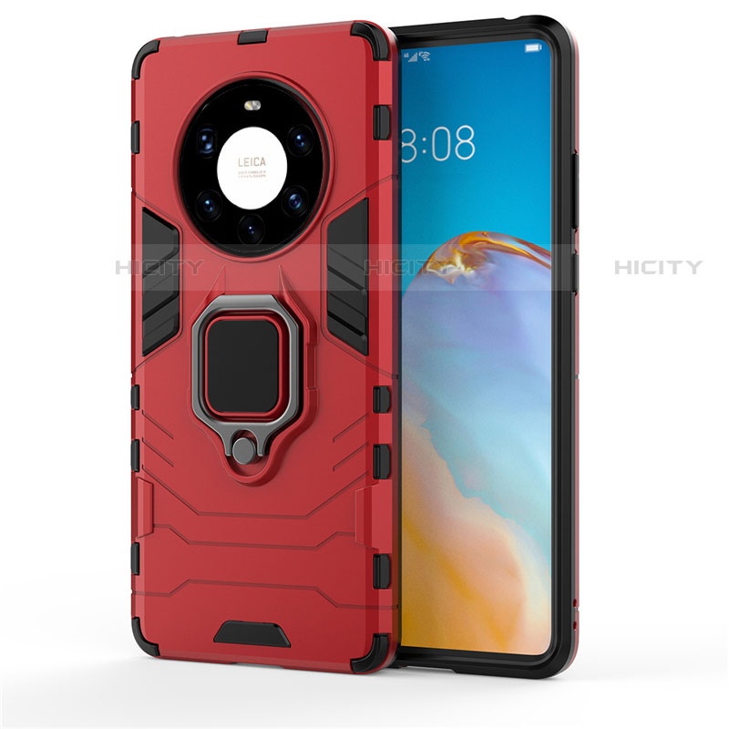 Custodia Silicone e Plastica Opaca Cover con Magnetico Anello Supporto per Huawei Mate 40 Pro+ Plus Rosso