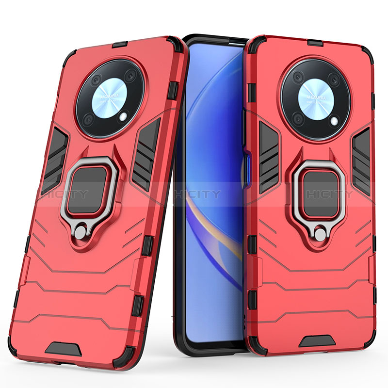 Custodia Silicone e Plastica Opaca Cover con Magnetico Anello Supporto per Huawei Nova Y90 Rosso