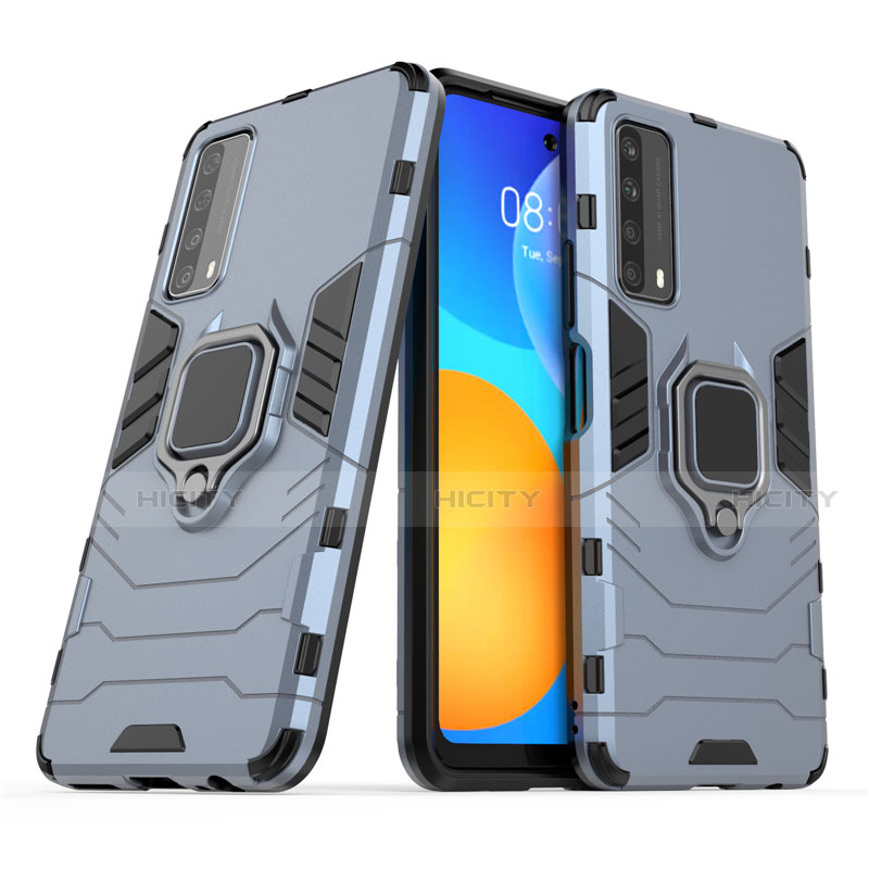 Custodia Silicone e Plastica Opaca Cover con Magnetico Anello Supporto per Huawei P Smart (2021)