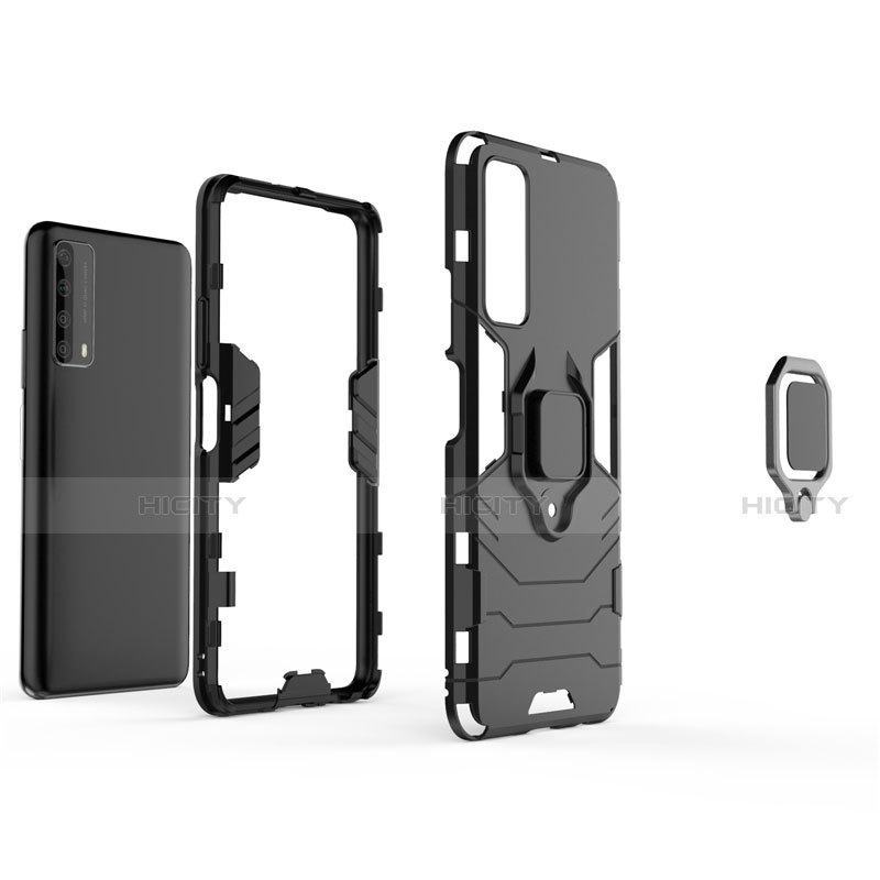 Custodia Silicone e Plastica Opaca Cover con Magnetico Anello Supporto per Huawei P Smart (2021)