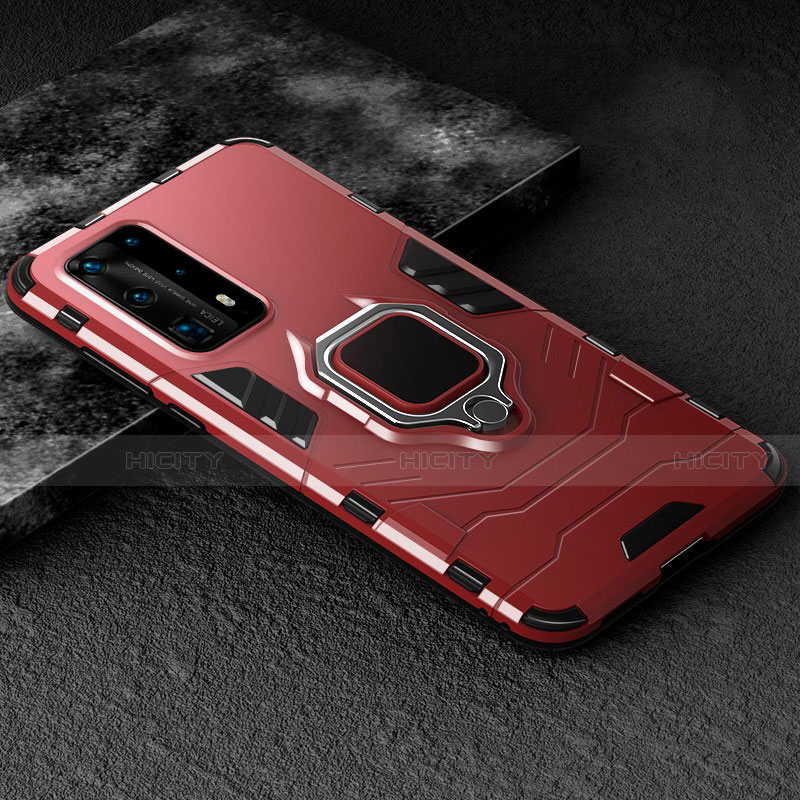 Custodia Silicone e Plastica Opaca Cover con Magnetico Anello Supporto per Huawei P40 Pro+ Plus Rosso