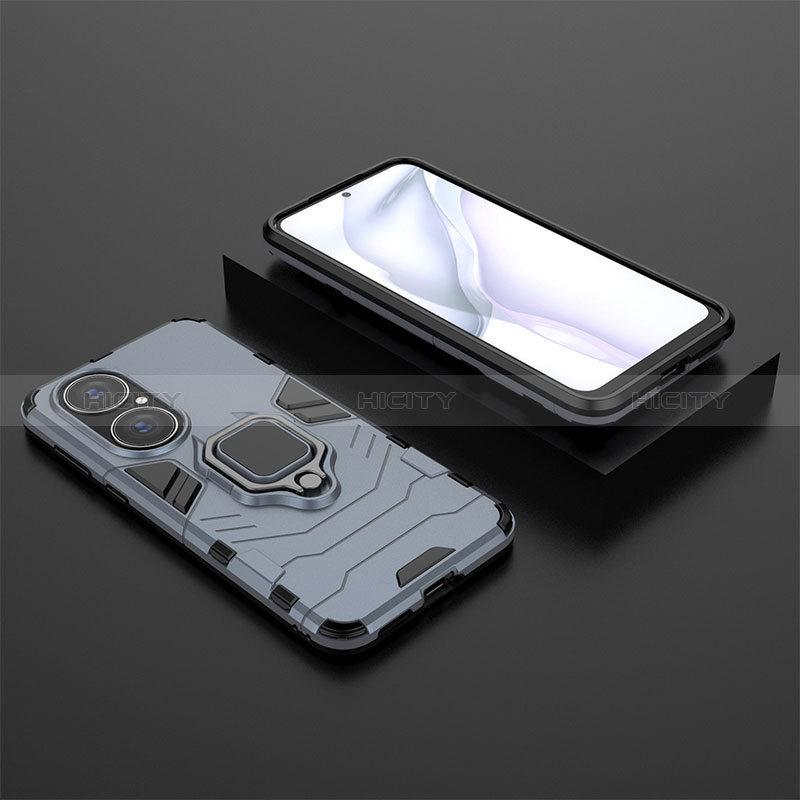 Custodia Silicone e Plastica Opaca Cover con Magnetico Anello Supporto per Huawei P50 Pro
