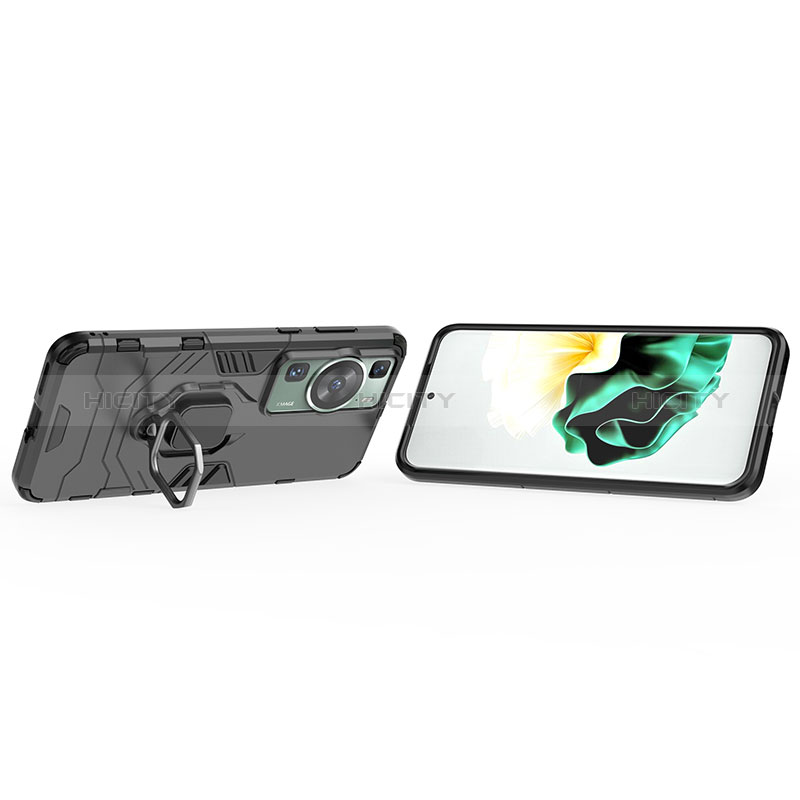 Custodia Silicone e Plastica Opaca Cover con Magnetico Anello Supporto per Huawei P60