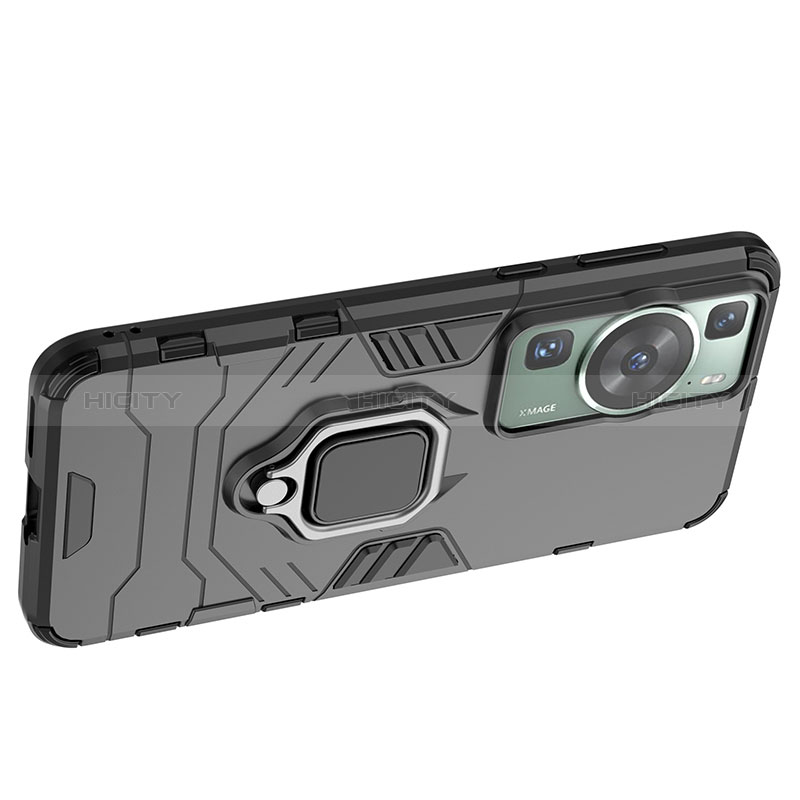 Custodia Silicone e Plastica Opaca Cover con Magnetico Anello Supporto per Huawei P60