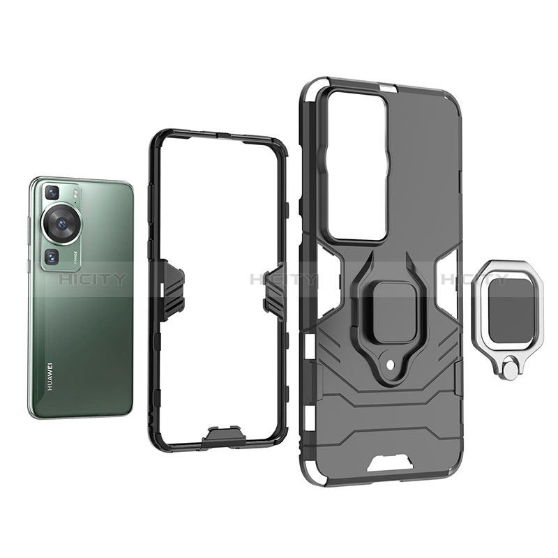 Custodia Silicone e Plastica Opaca Cover con Magnetico Anello Supporto per Huawei P60 Pro