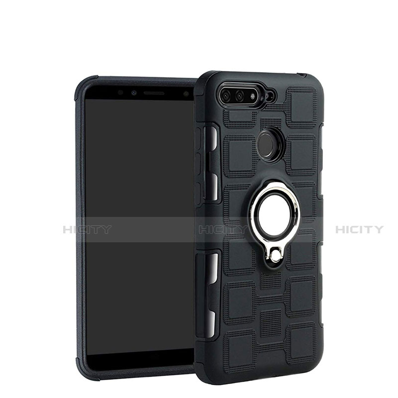 Custodia Silicone e Plastica Opaca Cover con Magnetico Anello Supporto per Huawei Y6 Prime (2018)