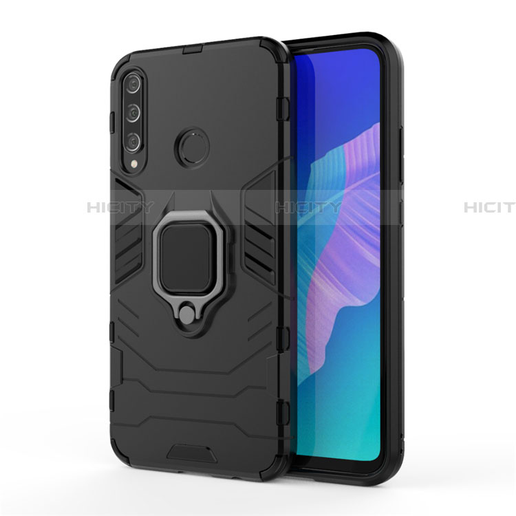 Custodia Silicone e Plastica Opaca Cover con Magnetico Anello Supporto per Huawei Y7p Nero